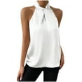 thumbnail image 1 of Halter Neck Silk Blouse for Women Off Shoudler Satin Business Casual Tank Tops Keyhole Back Office Party Top( White, S ), 1 of 7