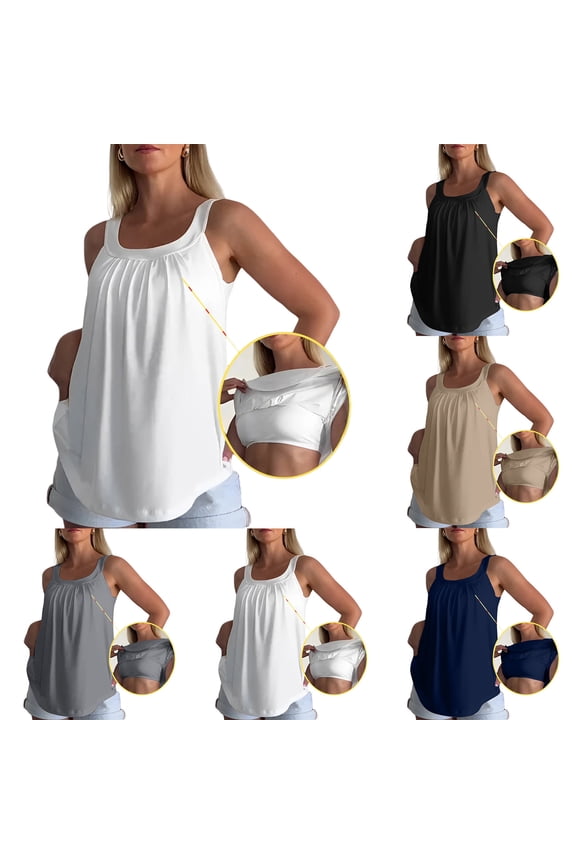 Halter Neck Spaghetti Strap Camisole Top Women Built In Bra Pleated Loose Flowy Casual Sleeveless Tank Tops Complexion M