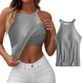 thumbnail image 1 of Halter Neck Tank Top for Women with Built in Bra Summer Sleeveless Casual Basic Ribbed Cami Shirt, 1 of 9