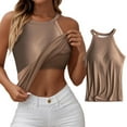 thumbnail image 1 of Halter Neck Tank Top for Women with Built in Bra Summer Sleeveless Casual Basic Ribbed Cami Shirt, 1 of 9