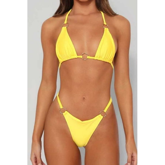 Halter Neck Two Piece Bikini Set (S, Black)