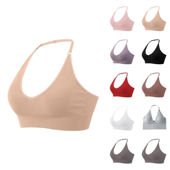 Halter Racerback Bras for Women Adjustable Stretchy Seamless Wireless Plus Size Bralettes Everyday Bra