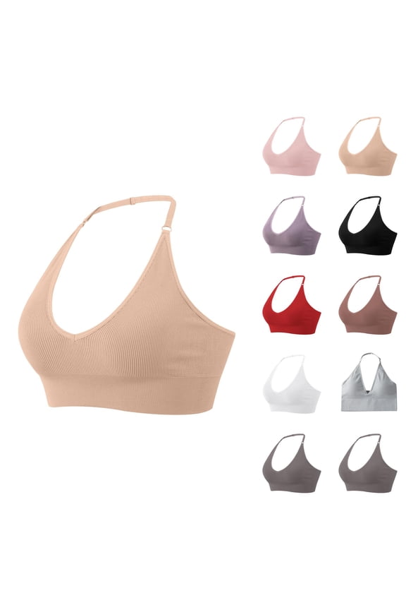 Halter Racerback Bras for Women Adjustable Stretchy Seamless Wireless Plus Size Bralettes Everyday Bra