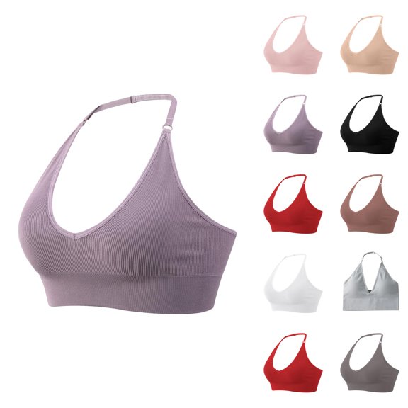 Halter Racerback Bras for Women Adjustable Stretchy Seamless Wireless Plus Size Bralettes Everyday Bra