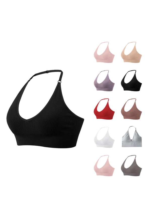 Halter Racerback Bras for Women Adjustable Stretchy Seamless Wireless Plus Size Bralettes Everyday Bra