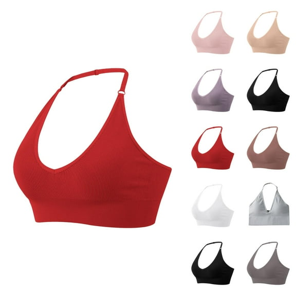 Halter Racerback Bras for Women Adjustable Stretchy Seamless Wireless Plus Size Bralettes Everyday Bra