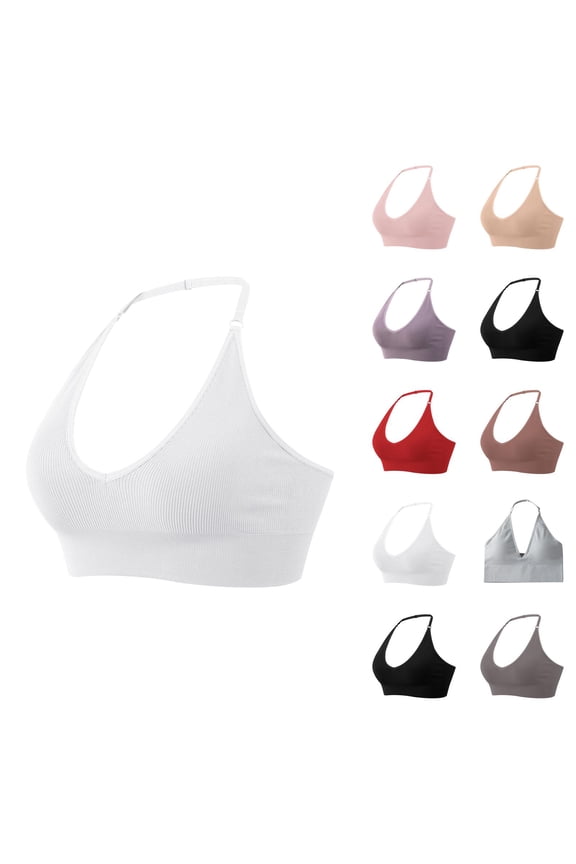 Halter Racerback Bras for Women Adjustable Stretchy Seamless Wireless Plus Size Bralettes Everyday Bra