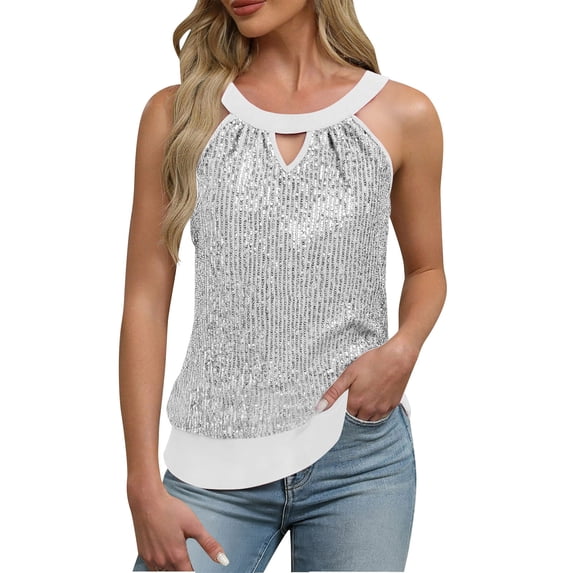 Halter Sequin Tank Tops for Women Halter Tops Satin Silk Backless Sleeveless Camisole Sparkly Glitter Club Outfits Ruched Flowy Shiny Party Concert Shirt Ruched Cocktail Disco Concert Tops