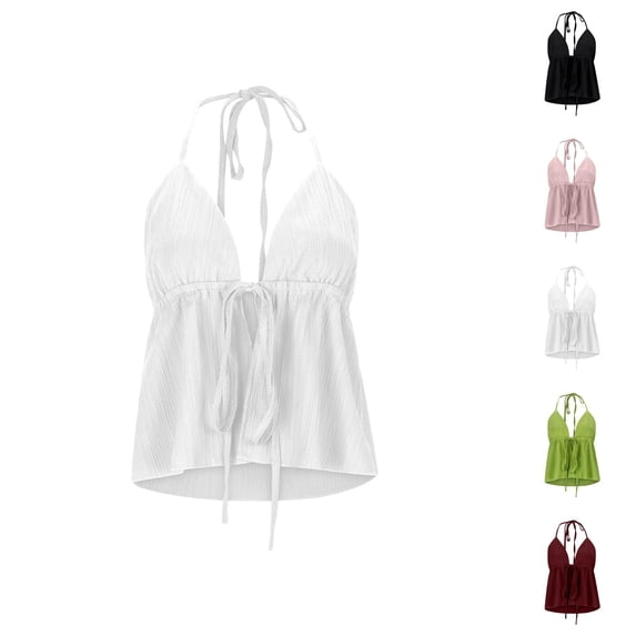 Halter Tank Tops for Women Deep V Neck Front Tie Flowy Crop Camisole Top Y2k Going out Tops