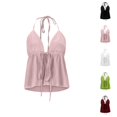 thumbnail image 1 of Halter Tank Tops for Women Deep V Neck Front Tie Flowy Crop Camisole Top Y2k Going out Tops, 1 of 7