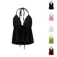 thumbnail image 1 of Halter Tank Tops for Women Deep V Neck Front Tie Flowy Crop Camisole Top Y2k Going out Tops, 1 of 7