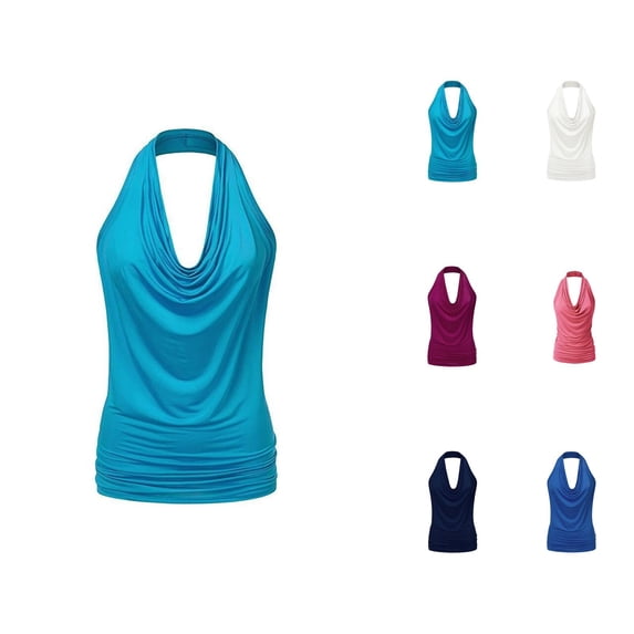 Halter Tank Tops for Women Dressy Casual Cowl Neck Ruched Sleeveless Shirt Y2k Going out Tops Summer Outfits