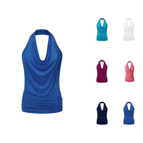 Halter Tank Tops for Women Dressy Casual Cowl Neck Ruched Sleeveless Shirt Y2k Going out Tops Summer Outfits