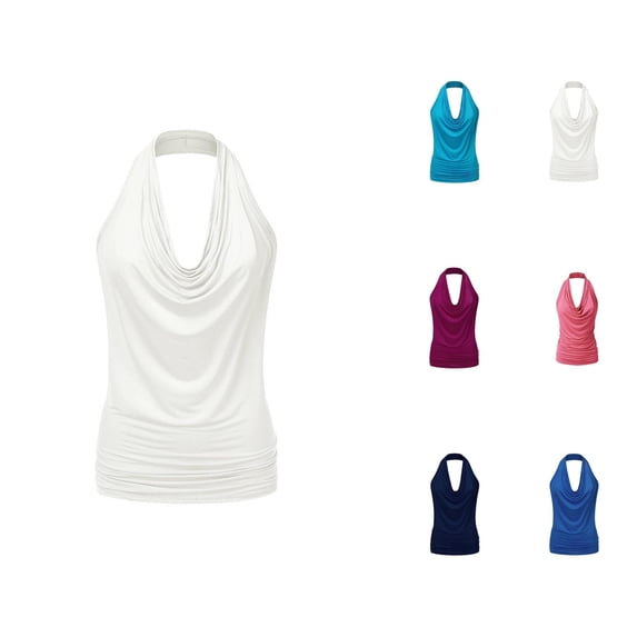 Halter Tank Tops for Women Dressy Casual Cowl Neck Ruched Sleeveless Shirt Y2k Going out Tops Summer Outfits