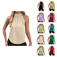 thumbnail image 1 of Halter Tank Tops for Women Silk Satin Lightweight Neck Dressy Casual Sleeveless Shirt Summer Outfits, 1 of 7