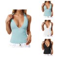 thumbnail image 1 of Halter Tank Tops for Women Slimming V Neck Backless Casual Plain Sleeveless Shirt Y2k Going out Tops Summer Outfits, 1 of 6