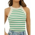 thumbnail image 1 of Halter Tank Tops for Women Summer Striped Stretchy Ribbed Knit - Shirts Slim Fitting Green S, 1 of 6