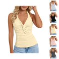 thumbnail image 1 of Halter Tank Tops for Women V Neck Front Twist Knot Slim Fit Backless Sleeveless Shirt Summer Outfits, 1 of 6