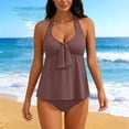 thumbnail image 1 of Halter Tankini Sets for Women Built-in Bra V Neck Knot Front Two Piece Swimsuits Flowy Flattering Bathing Suits Full Coverage Beachwear, 1 of 8