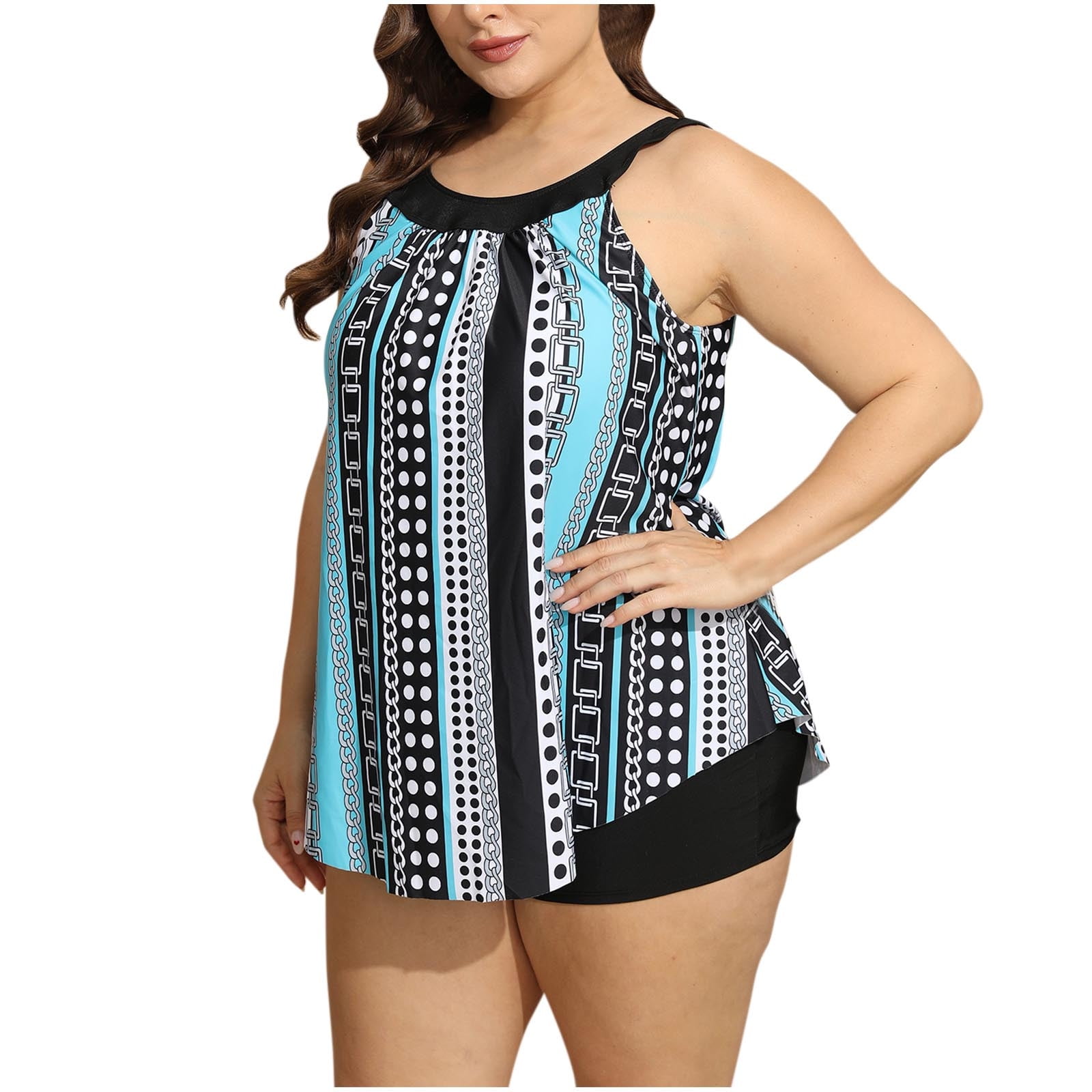 Halter Tankini with Shorts Boho Swimsuit Plus Size Bathing Suits for