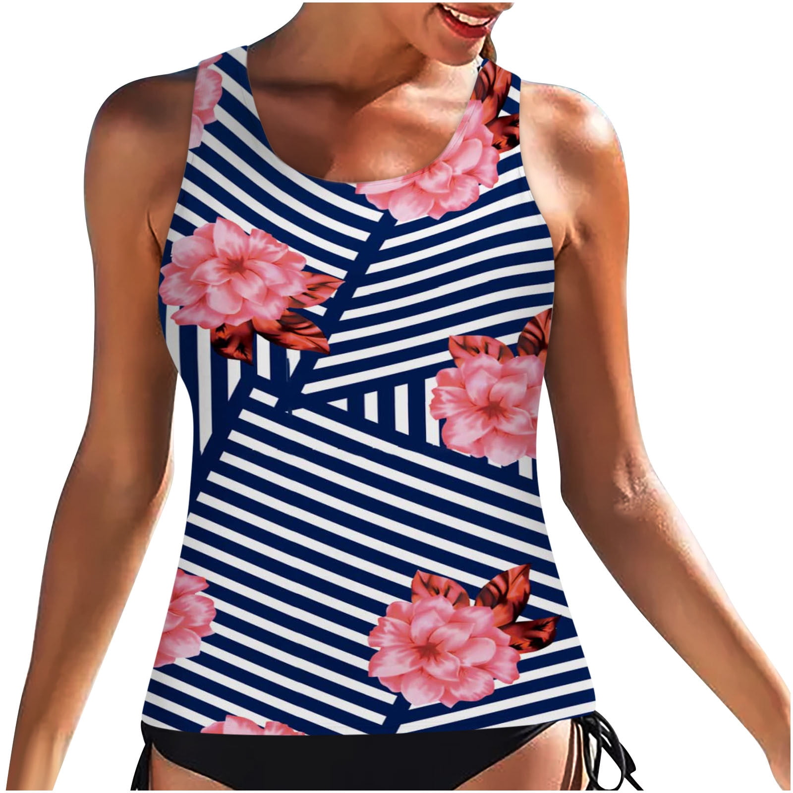 Halter Tankini Tops for Women Swimwear Top Only Back Cutout Tankini Top