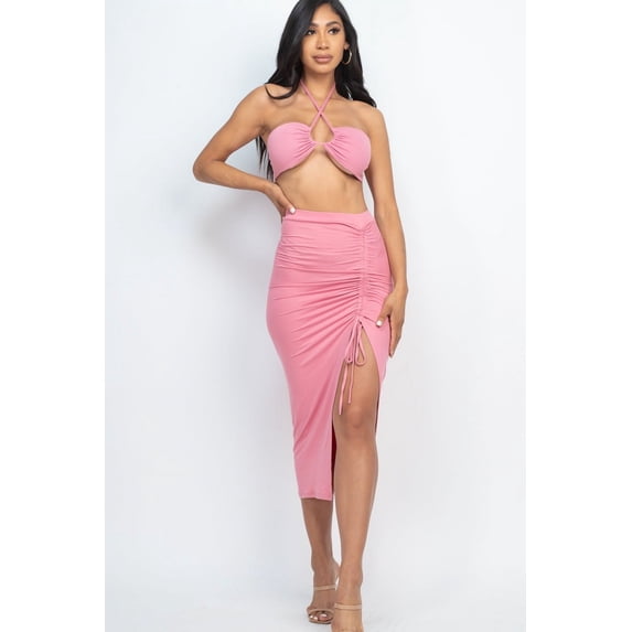 Halter Top and Adjustable Skirt Set with Crossed Straps