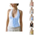 thumbnail image 1 of Halter Tops for Women Lace V Neck Tie Back Bow Front Slim Fitted Sleeveless Cropped Y2k Going out Tank Top, 1 of 7