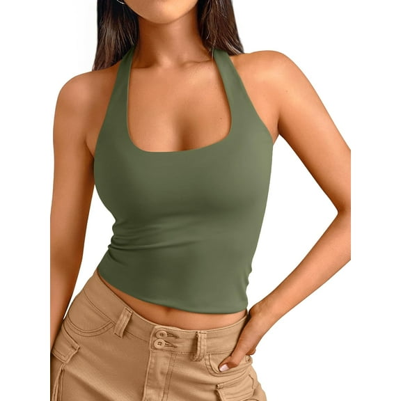 Halter Tops for Women Summer Going Out Tops Backless Crop Sleeveless Workout Shirts Cute Clothes
