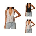 thumbnail image 1 of Halter Tops for Women Summer Sleeveless Deep V Neck Polka Dots Backless Ruffle Hem Crop Peplum Tank Tops Y2k Going out Top, 1 of 6