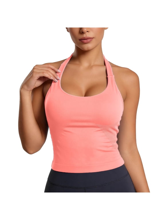 Halter Tops for Women Trendy 2026 Summer Going Out Tops Backless Sleeveless Workout Tank Top Cute Y2k Clothes Watermelon Red2 Size S