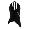 thumbnail image 1 of Halter Tops for Women V Neck Tie Halter Backless Top Sleeveless Wrap Top Ruffle Asymmetrical Halter Tops, 1 of 9