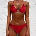 thumbnail image 1 of Halter Triangle Bikini Set Two Piece Low Rise Swimsuit Cheeky Full Lining Moderate opening for easy movement Fasten rear strings to lock fit Red S, 1 of 3
