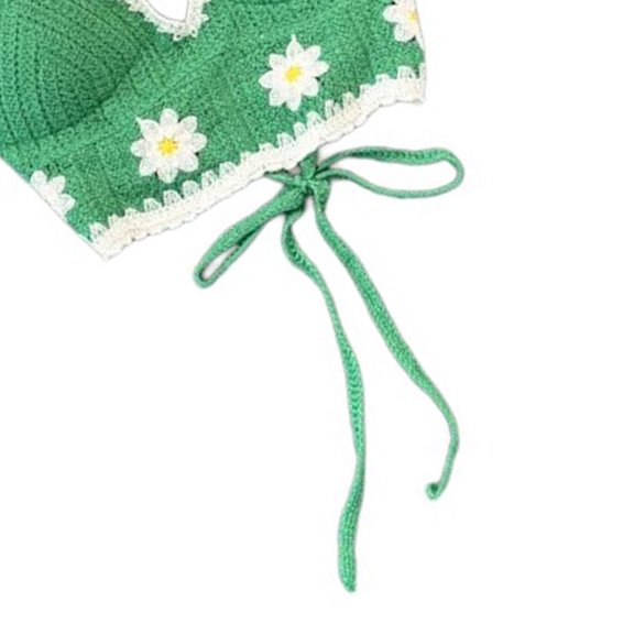 Halterneck Backless Beach Crop Top Camisole Bras for Women Bohemian Hollowed Out Crocheted Knitted Flower Bustiers Vests