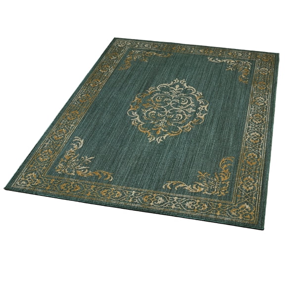 Halton Polypropylene Area Rug, Made in USA - Deep Jade Jewel Tone, 5 ft 3 in x 7 ft 10 in