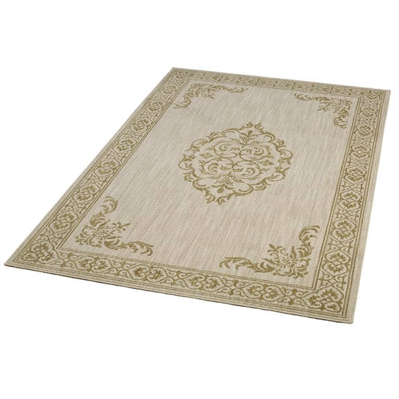 Halton Polypropylene Area Rug, Made in USA - Neutral Pearl & Gold, 5 ft 3 in x 7 ft 10 in