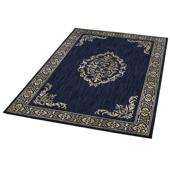 Halton Polypropylene Area Rug, Made in the USA - Indigo Navy Blue, 3 ft 5 in x 5 ft 2 in