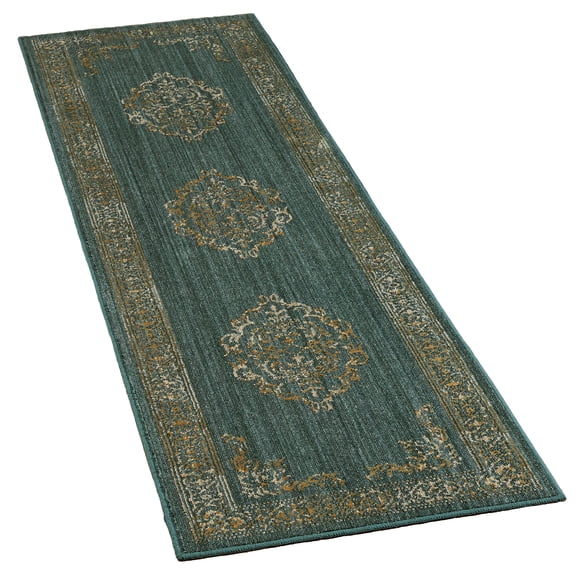 Halton Polypropylene Rectangle Runner Rug, Made in USA - Deep Jade Jewel Tone, 2 ft x 7 ft