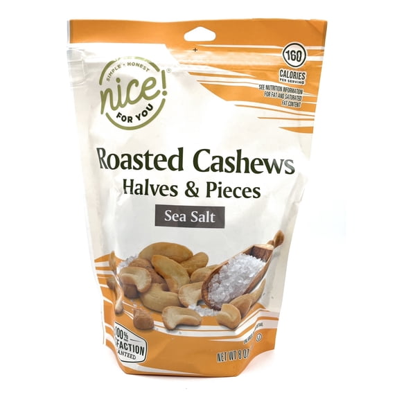 Halves & Pieces Sea Salt Roasted Cashews, 5g of Protein, Kosher Snack, Nice 8oz Bag