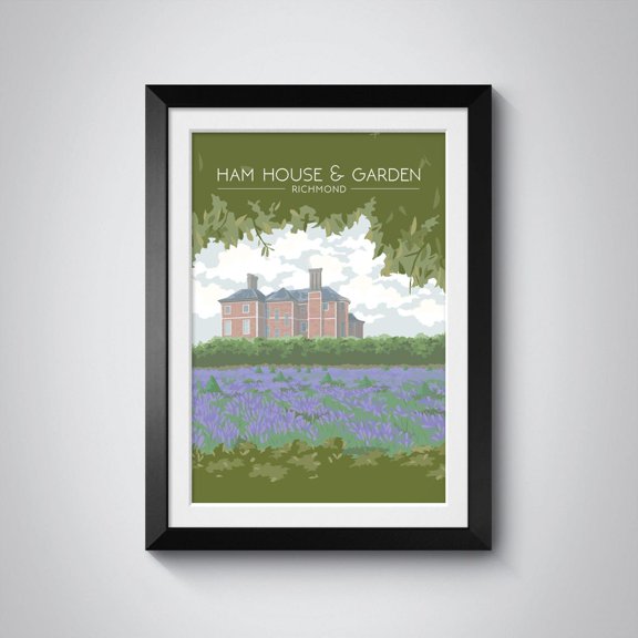 Ham House and Garden Richmond London River Thames Artwork, Unframed Paper Poster 8x10in