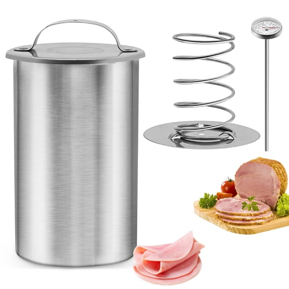 Stainless Steel Ham Meat Press Maker with Thermometer, Spring-Loaded Deli Meat Mold for Homemade Lunch Meat, Cold Cuts, Meatloaf & Sandwiches