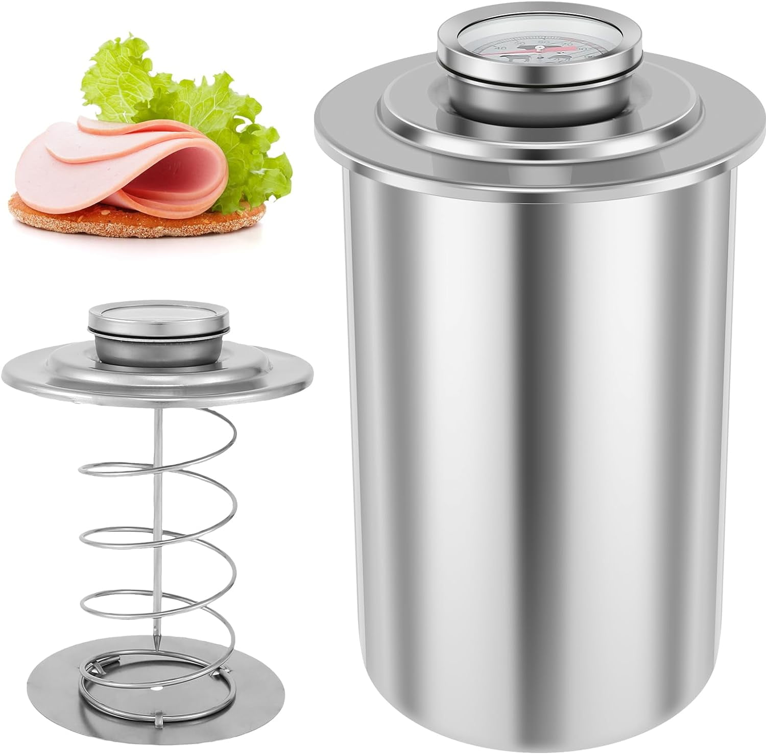 Ham Maker Meat Press Stainless Steel Deli Meat Press for Making Homemade Lunchmeat Maker, Ham Maker with Thermometer, Kitchen   Pan Stove