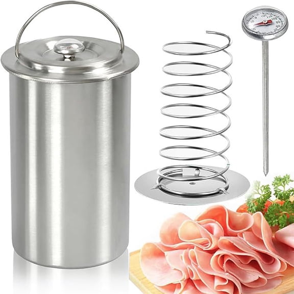 Ham Maker Meat Press Tool, Sandwich Lunch Meat Press Maker, Deli Meat Press Ham Press Maker Lunch Meat Press Tool with Thermometers Stainless Steel Meat Press Cooker Wire Handle