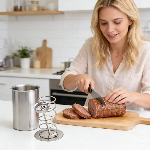 Ham Press Meat Maker with Built-In Thermometer Stainless Steel Homemade Lunch Meat Loaf Mold for Beef Poultry Seafood Meal Prep