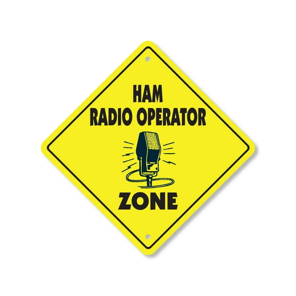 Ham Radio Operator Plastic Crossing Sign - 10 Inch X 10 Inch Xing Sign Gift Communication Radio Antenna Amateur Technology Signal Broadcast Hobby Fun Decor