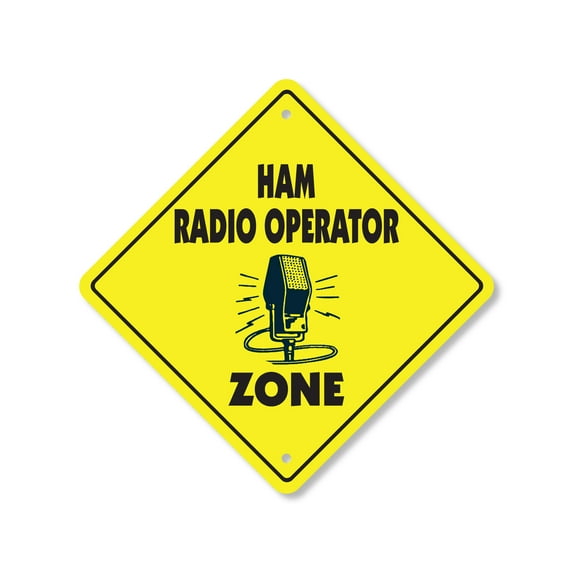 Ham Radio Operator Plastic Crossing Sign - 12 Inch X 12 Inch Xing Sign Gift Communication Radio Antenna Amateur Technology Signal Broadcast Hobby Fun Decor