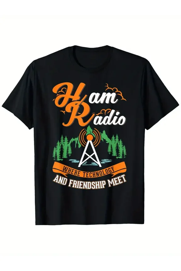 Ham Radio Operator T-Shirt - Vintage Amateur Radio Design with "Ham Radio" & Friendship Meet Text - Heavyweight 180gsm Cotton Tee - Loose Fit Crew Neck Shirt for Ham Radio