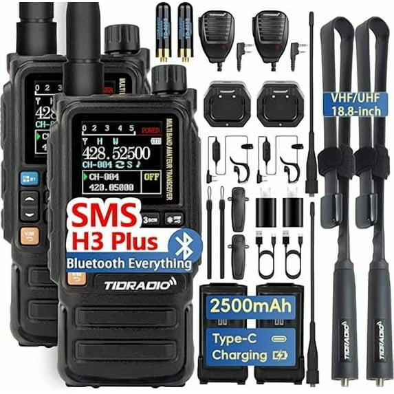 TIDRADIO TD-H3 Plus Ham Radio 2 pack, Bluetooth connectable long range walkie talkies, NOAA weather radio