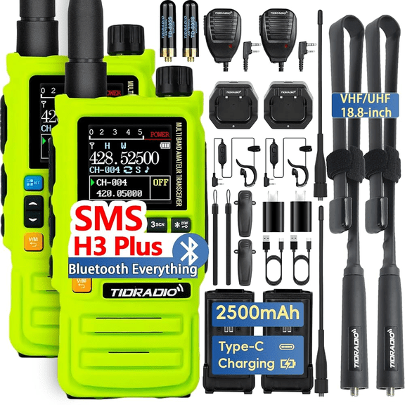 Ham Radio TIDRADIO TD-H3 Plus, Bluetooth-Headphone-connectable, Web Upgrade, APP PC Wireless Programming, 8-Band Long Range Walkie Talkies NOAA Weather Two-Way Radio Handheld for Survival Gear 2 Pack