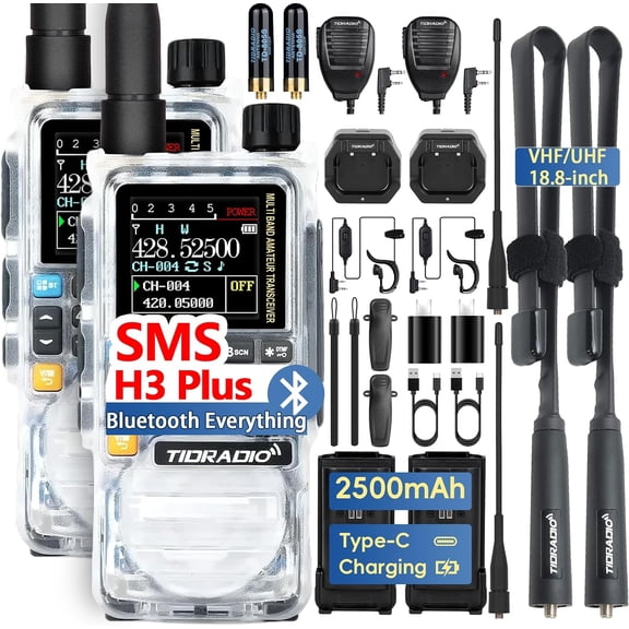 Ham Radio TIDRADIO TD-H3 Plus, Bluetooth-Headphone-connectable, Web Upgrade, APP PC Wireless Programming, 8-Band Long Range Walkie Talkies NOAA Weather Two-Way Radio Handheld for Survival Gear 2 Pack