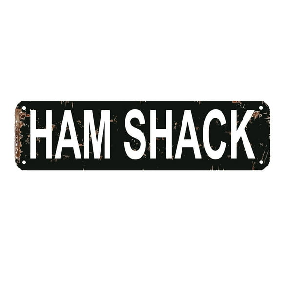 Ham Shack Sign Swine Animal Barn Farm Ham Radio Operator Call Sign Rustic Man Cave Wall Decor Metal Sign Size: 4 x 16 Inch